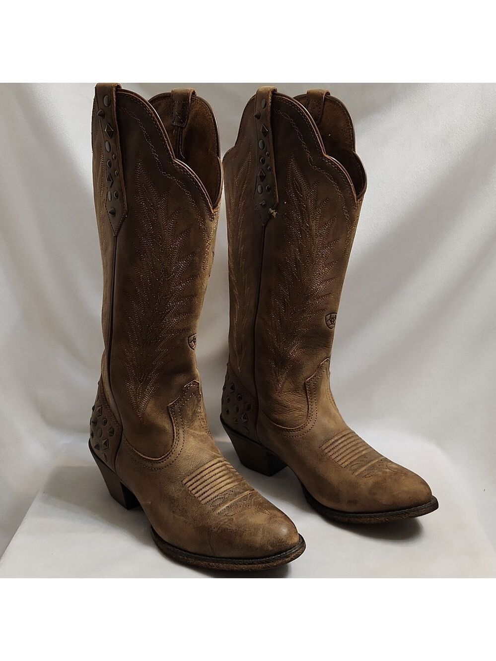 Ariat Dusty Diamond Leather Studded Heeled Western Cowgirl Boots (W Size 6)